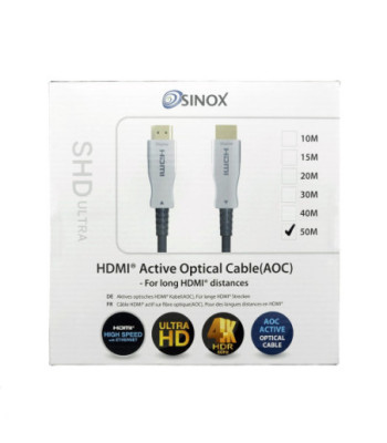 Sinox SHD HDMI Optisk kabel 4K60Hz+E. 50m. Sort
