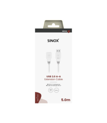 Sinox USB 2.0 forlængerkabel. 5m. Hvid