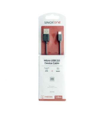 Sinox One USB A - Micro USB kabel. 1,8m. Sort