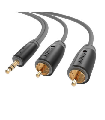 Sinox 3,5mm mini jack til phono kabel. 10m. Grå/sort