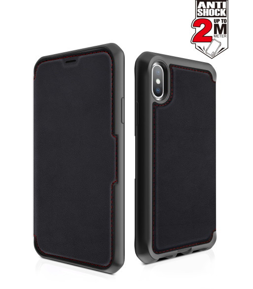 ITSKINS HYBRID FOLIO cover til iPhone XS / X®. Sort og rød med genanvendt læder