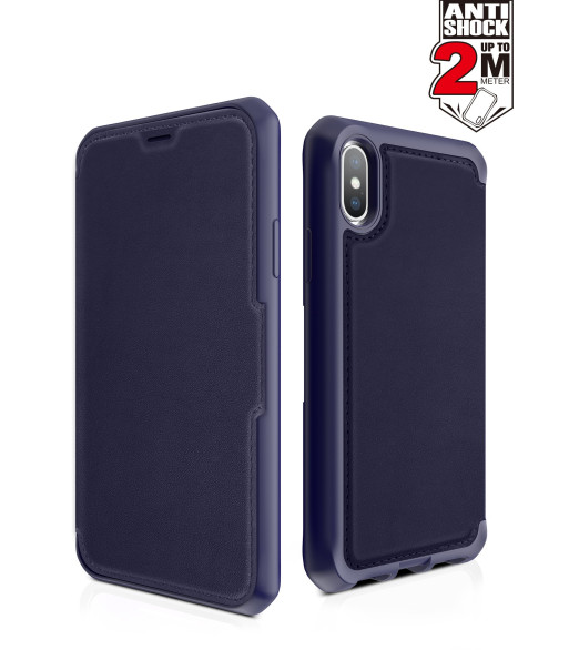 ITSKINS HYBRID FOLIO cover til iPhone XS / X®. Navy blå med genanvendt læder