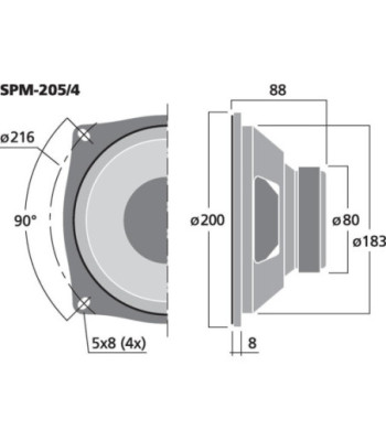 8´´ højttaler - SPM-205/4 MONACOR