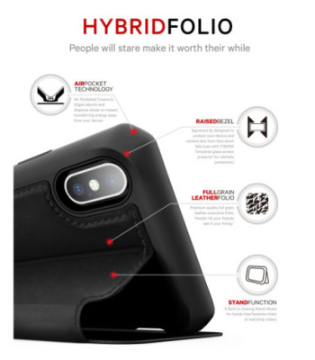 ITSKINS HYBRID FOLIO cover til iPhone XS Max®. Sort med genanvendt læder