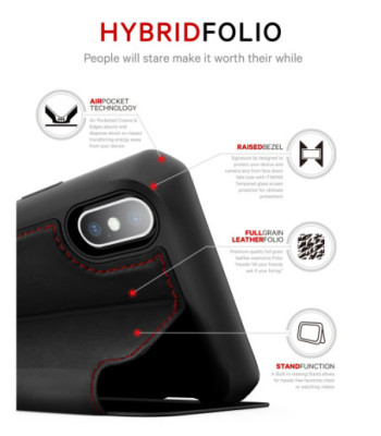 ITSKINS HYBRID FOLIO cover til iPhone XS Max®. Sort og rød med genanvendt læder