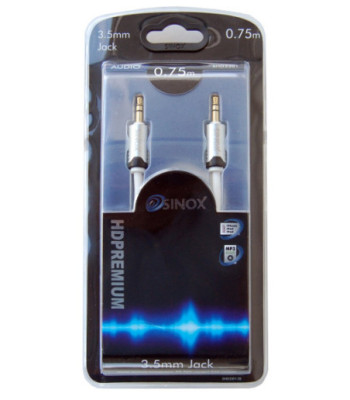 Sinox SHD mini jack kabel. 0,75m. Hvid