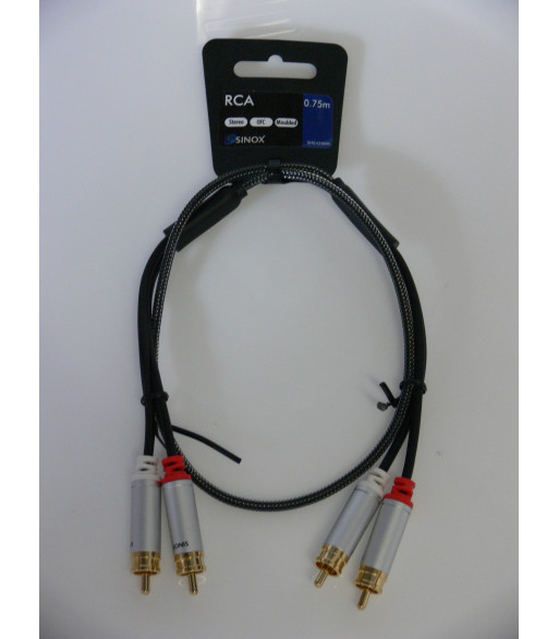 Sinox Phono kabel. 0,75m. Sort