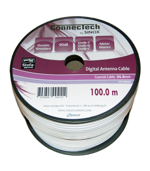Sinox One antennekabel. 100m. Hvid. YouSee & Stofa godkendt