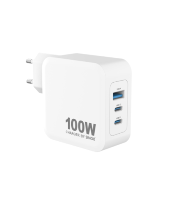 Sinox PRO 230V 2xUSB-C 1xUSB-A PD oplader 100W. Hvid