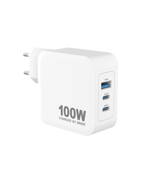 Sinox PRO 230V 2xUSB-C 1xUSB-A PD oplader 100W. Hvid