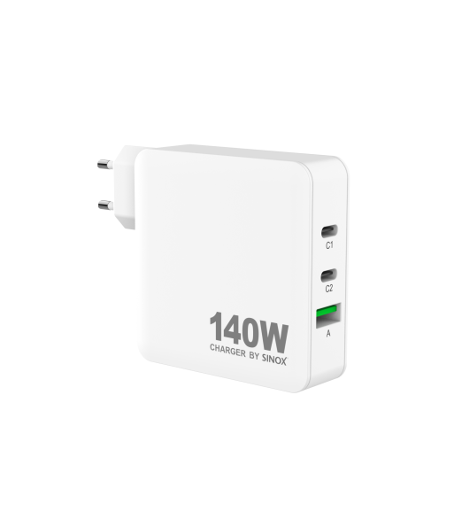 Sinox PRO 230V 2xUSB-C 1xUSB-A oplader 140W. Hvid