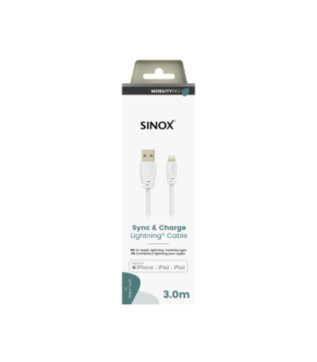 Sinox PRO Lightning kabel m/original Apple chip. 3m. Hvid
