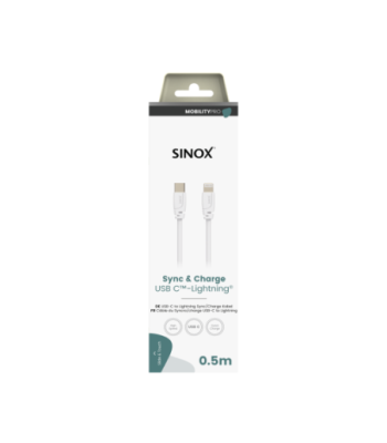 Sinox PRO USB C til Lightning kabel. 0,5m. Hvid