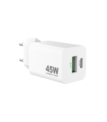 Sinox PRO 230V USB-A+USB-C PD oplader 45W. Hvid