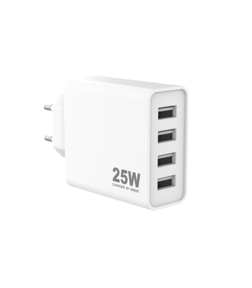 Sinox PRO 230V 4xUSB-A oplader 25W. Hvid