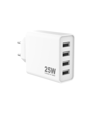 Sinox 230V 4xUSB-A oplader 25W. Hvid