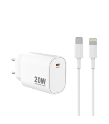 Sinox PRO 230V USB-C PD oplader 20W m/Lightning kabel. Hvid