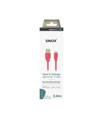Sinox PRO Lightning kabel m/original Apple chip. 2m. Pink