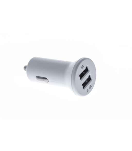 Sinox iMedia 12V dobbelt USB A biloplader. 1.0+2.1A. Hvid