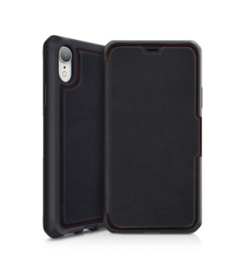 ITSKINS HYBRID FOLIO cover til iPhone XR®. Sort og rød med genanvendt læder