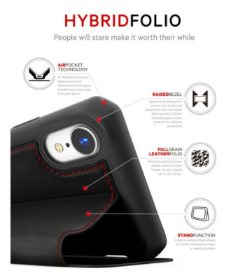 ITSKINS HYBRID FOLIO cover til iPhone XR®. Sort og rød med genanvendt læder