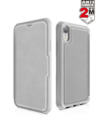 ITSKINS HYBRID FOLIO cover til iPhone XR®. Grå og lyserød med genanvendt læder