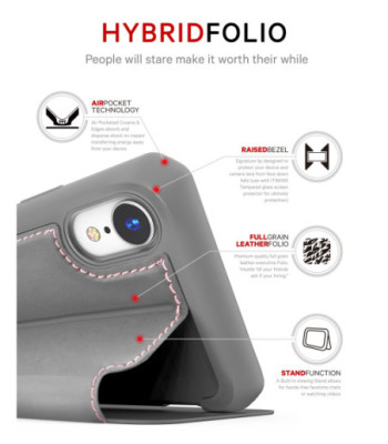 ITSKINS HYBRID FOLIO cover til iPhone XR®. Grå og lyserød med genanvendt læder