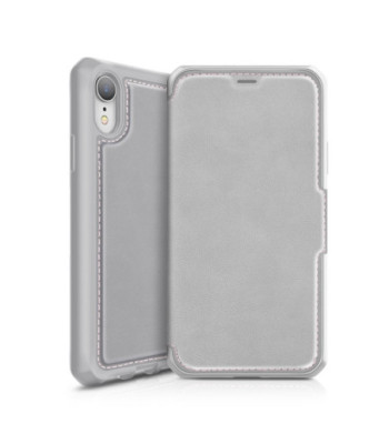 ITSKINS HYBRID FOLIO cover til iPhone XR®. Grå og lyserød med genanvendt læder