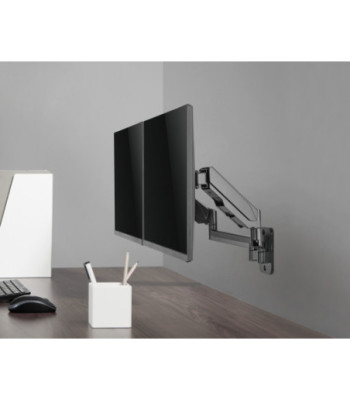 Sinox Office dobbelt skærm vægbeslag med gasspring. Op til 32". Sort