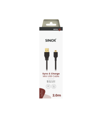 Sinox USB A - Mini USB kabel. 2m. Sort
