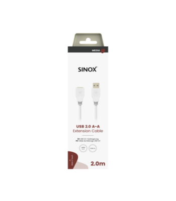 Sinox USB 2.0 forlængerkabel. 2m. Hvid