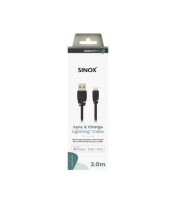 Sinox PRO Lightning kabel m/original Apple chip. 2m. Sort