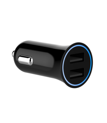Sinox 12V dobbelt USB A biloplader. 2,4A. Sort