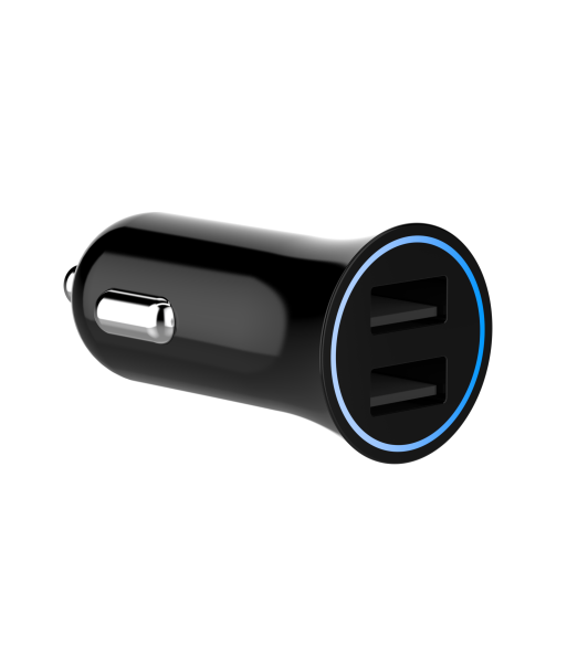 Sinox 12V dobbelt USB A biloplader. 2,4A. Sort