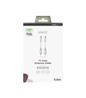 Sinox PRO antennekabel. YouSee & Stofa godkendt. 5m. Hvid