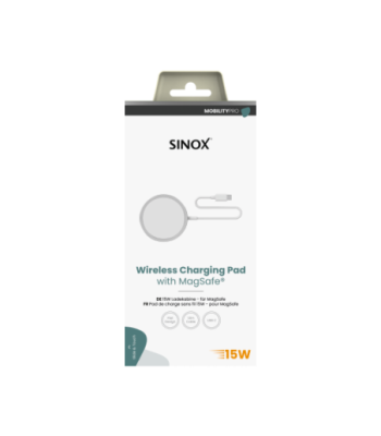 Sinox PRO trådløs 15W iPhone Magsafe® oplader. 1m. Hvid