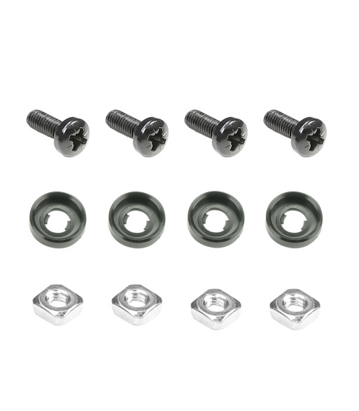 4 x Cross-Head Screw M6 x 16 black with Square Nut M6 and recessed Washer in Bag