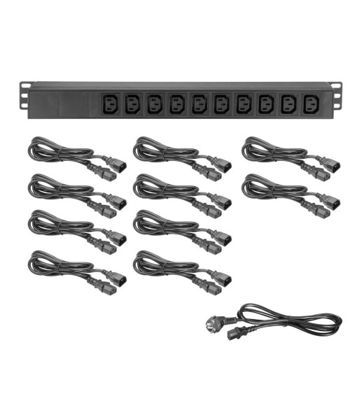19" Power Strip 1U 10-way with C13 cold device sockets