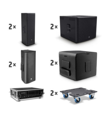 LD Systems 2 x double 8" passive PA Speaker + 2 x 18" passive Subwoofer + Amping Rack