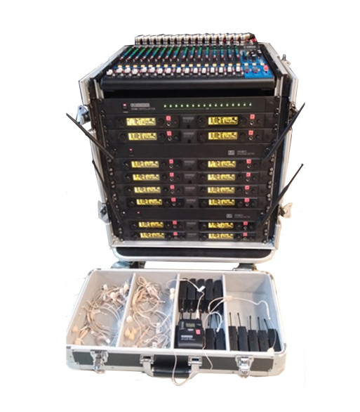 UDL Rack med 16 trådløse mikrofoner og mixer