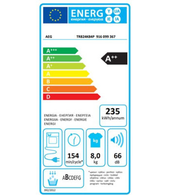 AEG TR824K84P - Kondenstørretumbler med varmepumpe