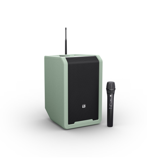 LD Systems Portable battery-powered Bluetooth® PA loudspeaker with mixer and 1x wireless handheld microphone,  Adventure Green