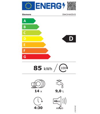 Siemens SN43HW00VS - Opvaskemaskine til indbygning