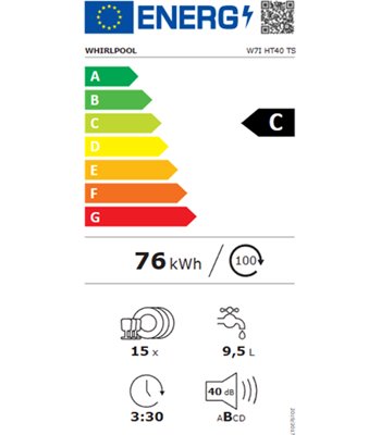 Whirlpool W7I HT40 TS - Opvaskemaskine til integrering