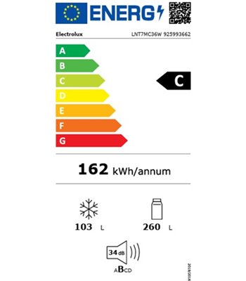 Electrolux LNT7MC36W - Fritstående kølefryseskab
