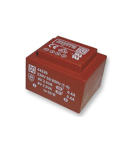 BEOLAB 8000 PCB Transformer, EI 42, Encapsulated Safety Isolating, 230V, 2 x 12V, 5 VA, 50Hz / 60Hz