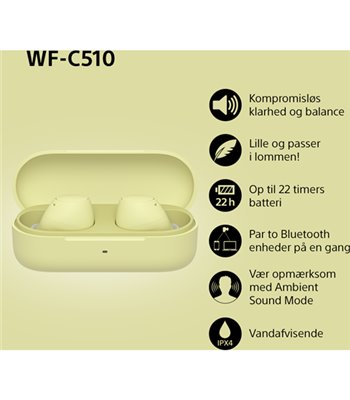 Sony WF-C510Y.CE7 trådløse in-ear øretelefoner gul
