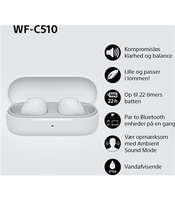 Sony WF-C510W.CE7 trådløse in-ear øretelefoner hvid