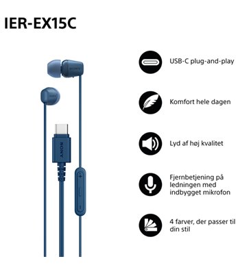 Sony IER-EX15CL.CE7 in-ear øretelefoner med type-c stik blå