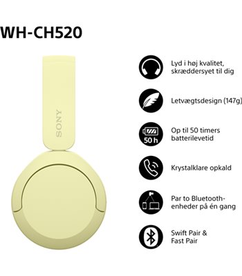Sony WH-CH520Y.CE7 trådløse hovedtelefoner gul